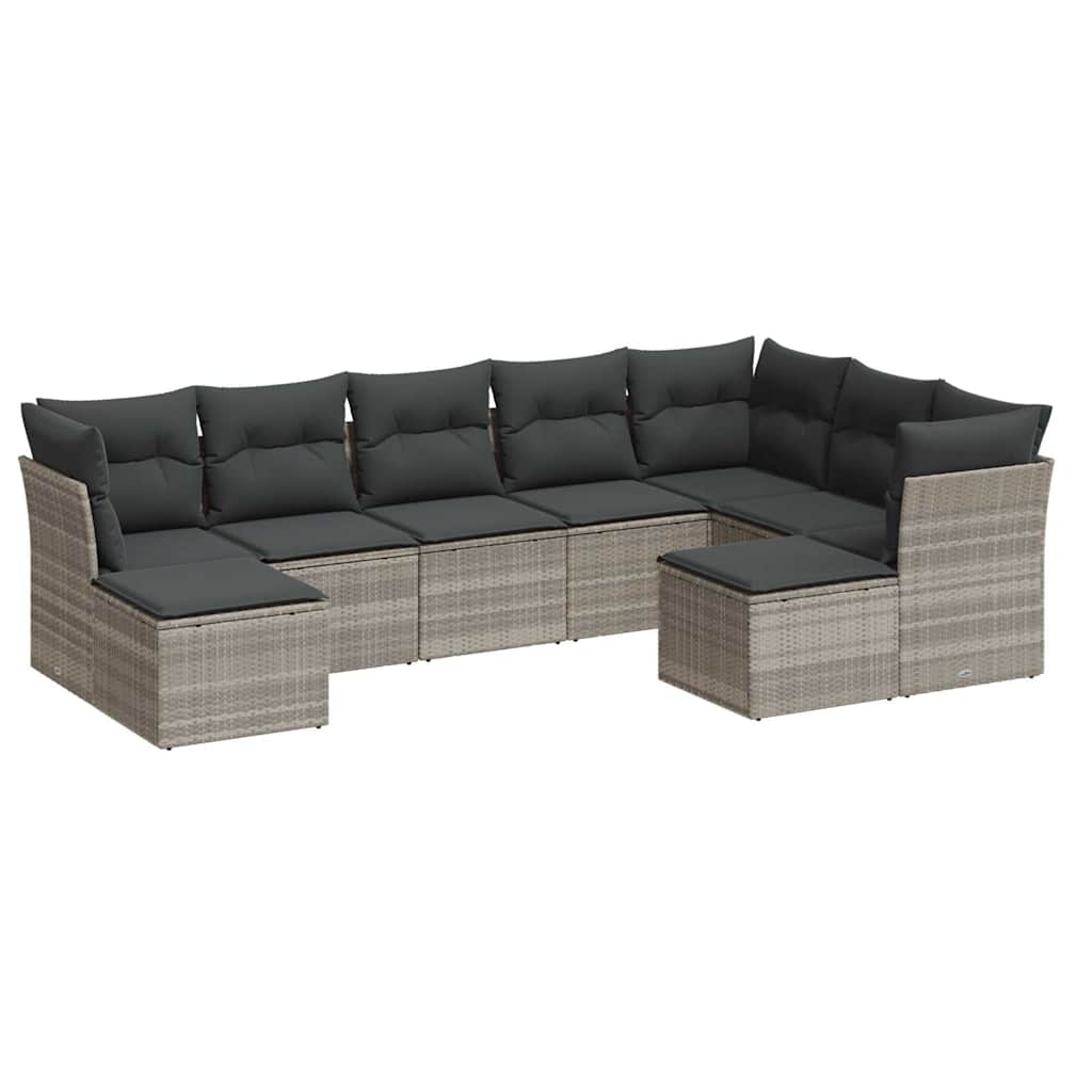 9-dijelni set vrtnih sofa od poliratana s jastucima svjetlosivi