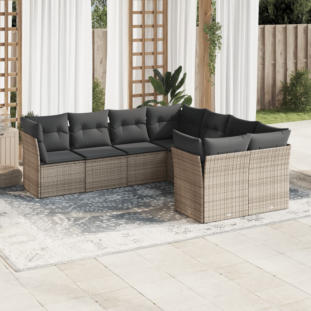 8-dijelni set vrtnih sofa od poliratana s jastucima sivi