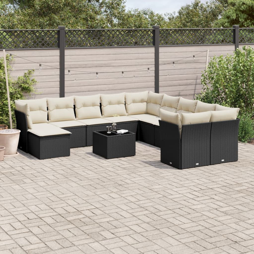 12-dijelni set vrtnih sofa od poliratana s jastucima crni