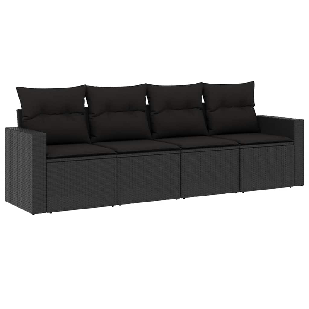 4-dijelni set vrtnih sofa od poliratana s jastucima crni