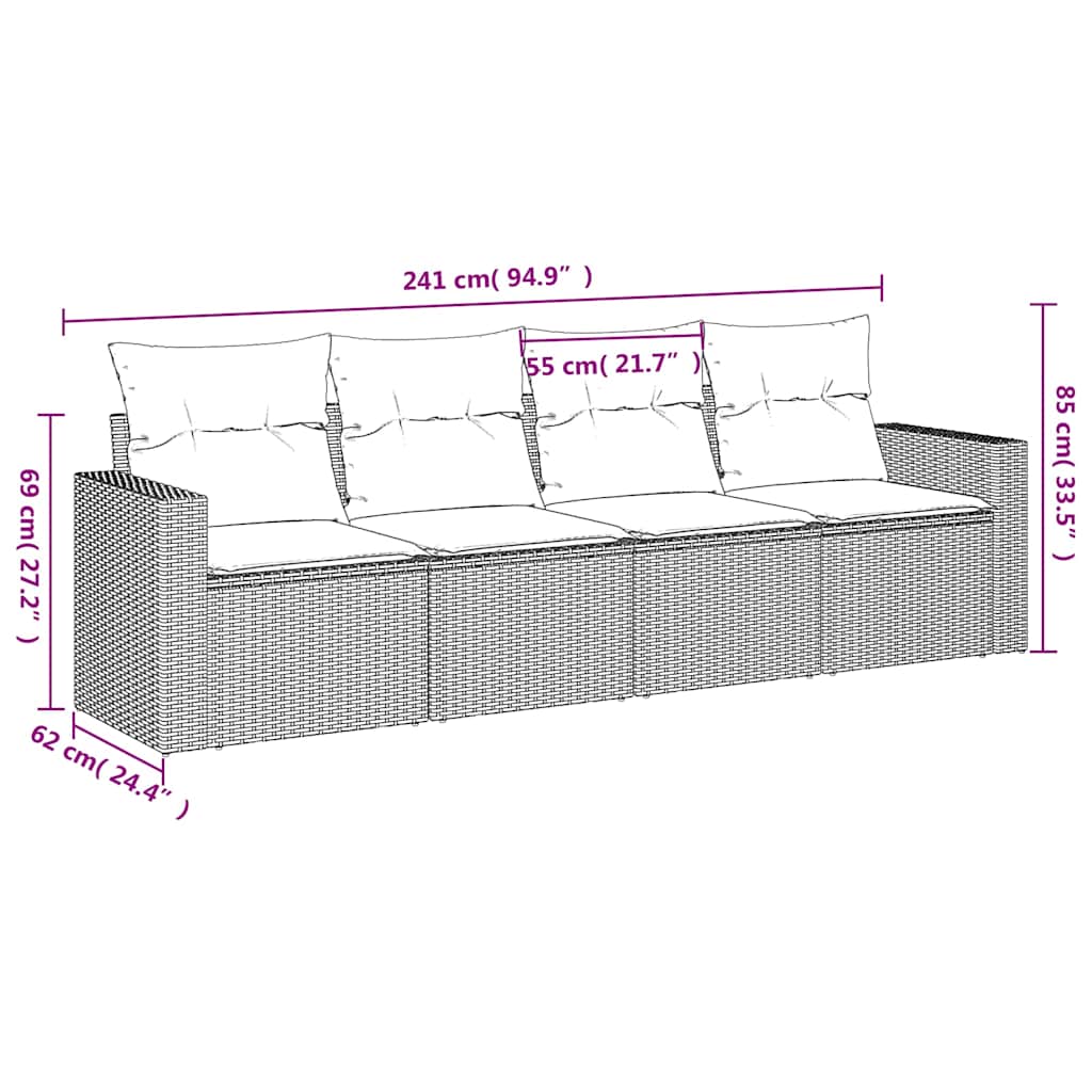 4-dijelni set vrtnih sofa od poliratana s jastucima crni
