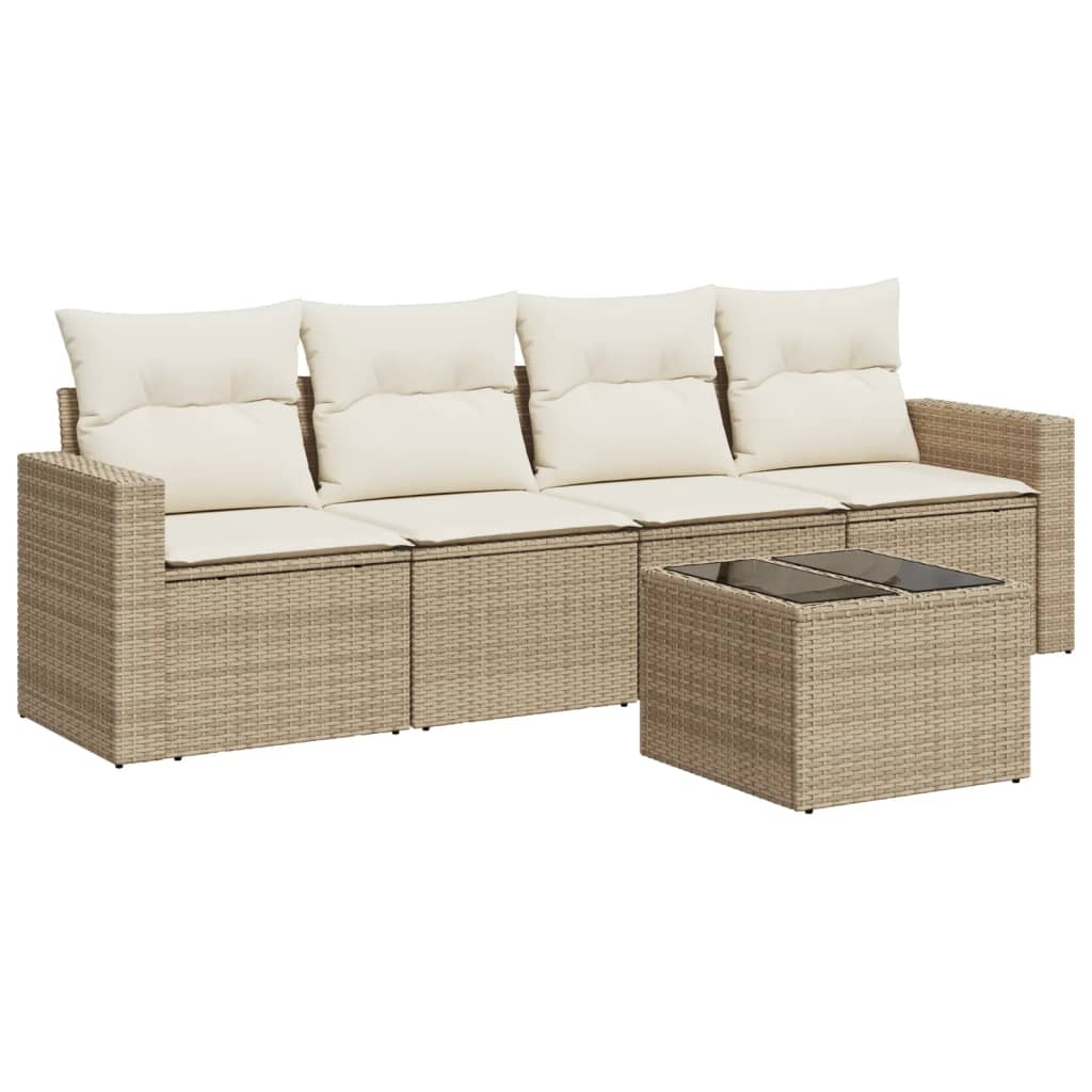 5-dijelni vrtni set sofa s jastucima bež od poliratana