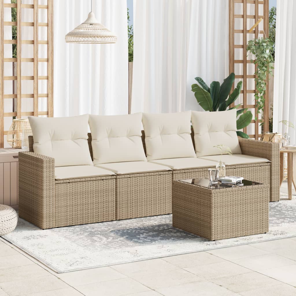 5-dijelni vrtni set sofa s jastucima bež od poliratana
