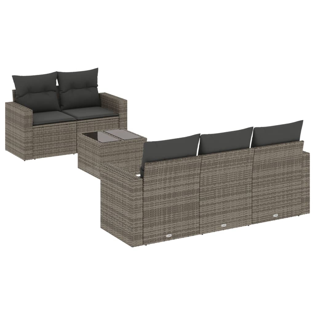 6-dijelni set vrtnih sofa od poliratana s jastucima sivi