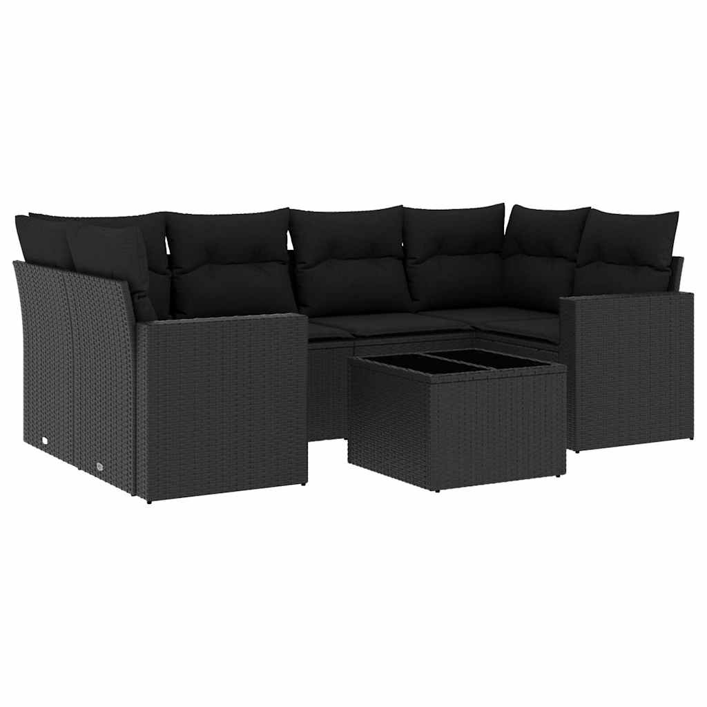 7-dijelni set vrtnih sofa od poliratana s jastucima crni