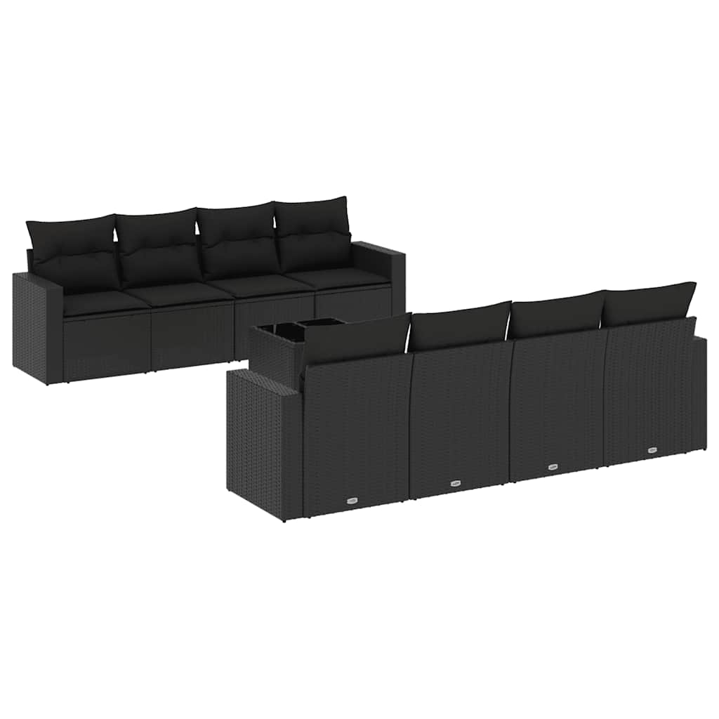 9-dijelni set vrtnih sofa s jastucima crni od poliratana
