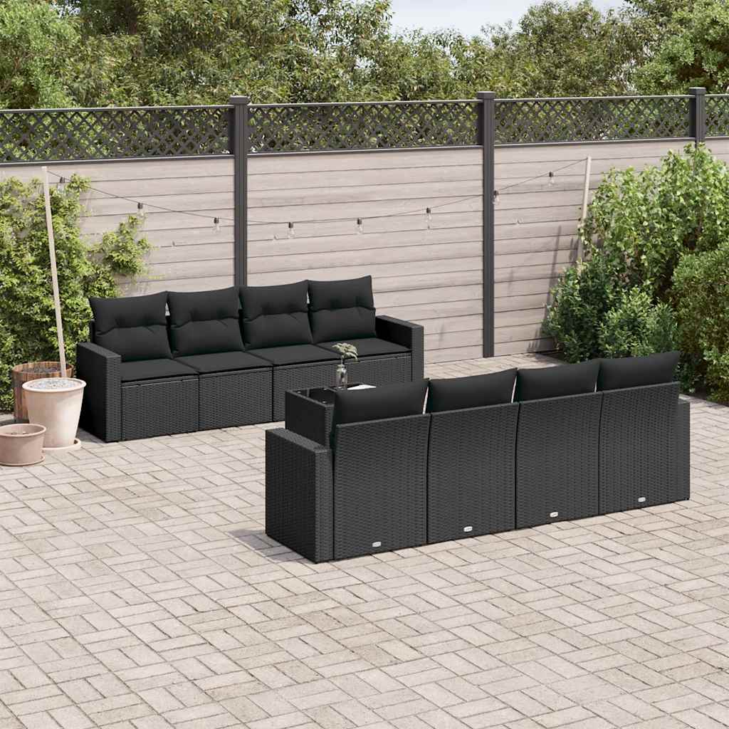 9-dijelni set vrtnih sofa s jastucima crni od poliratana