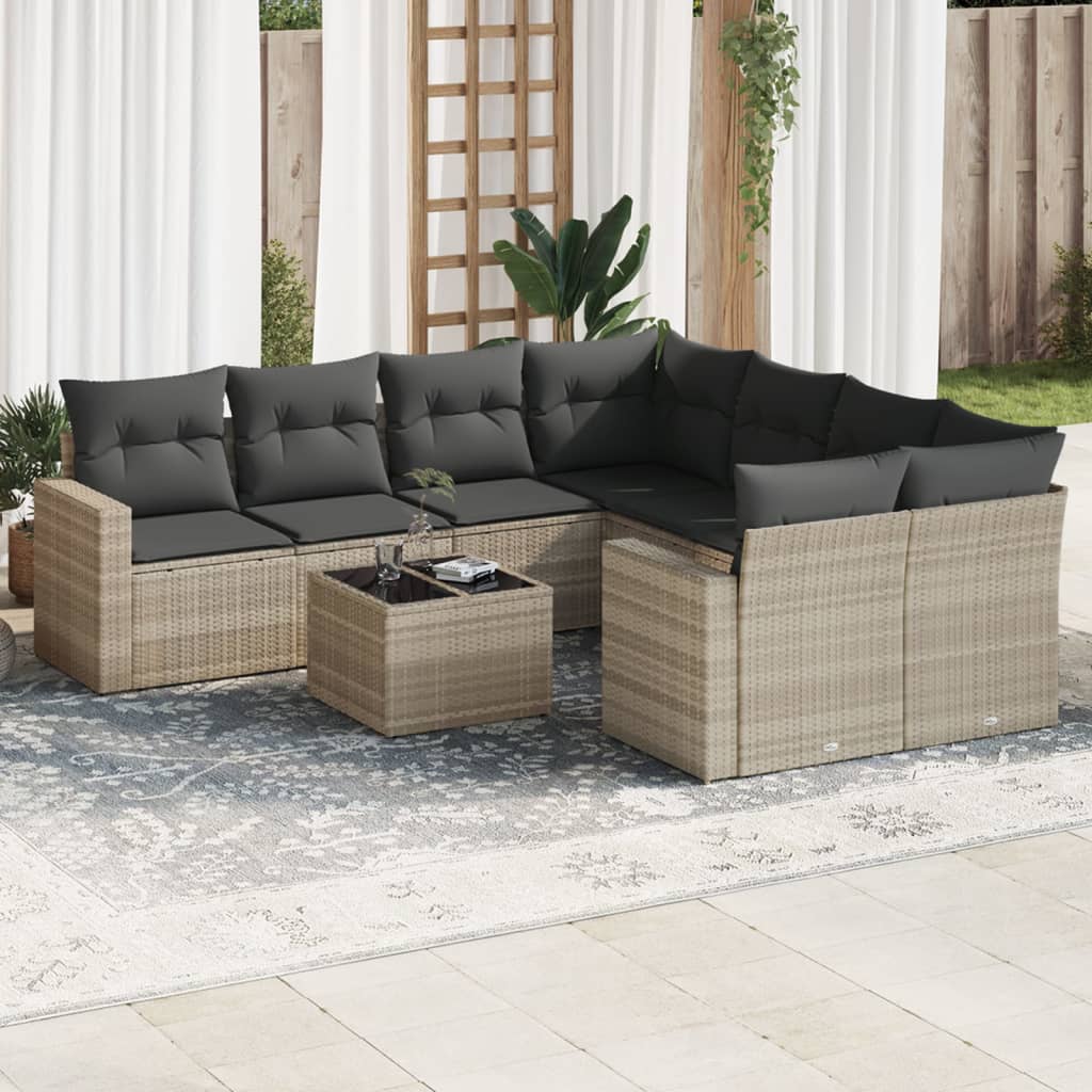 9-dijelni set vrtnih sofa od poliratana s jastucima svjetlosivi
