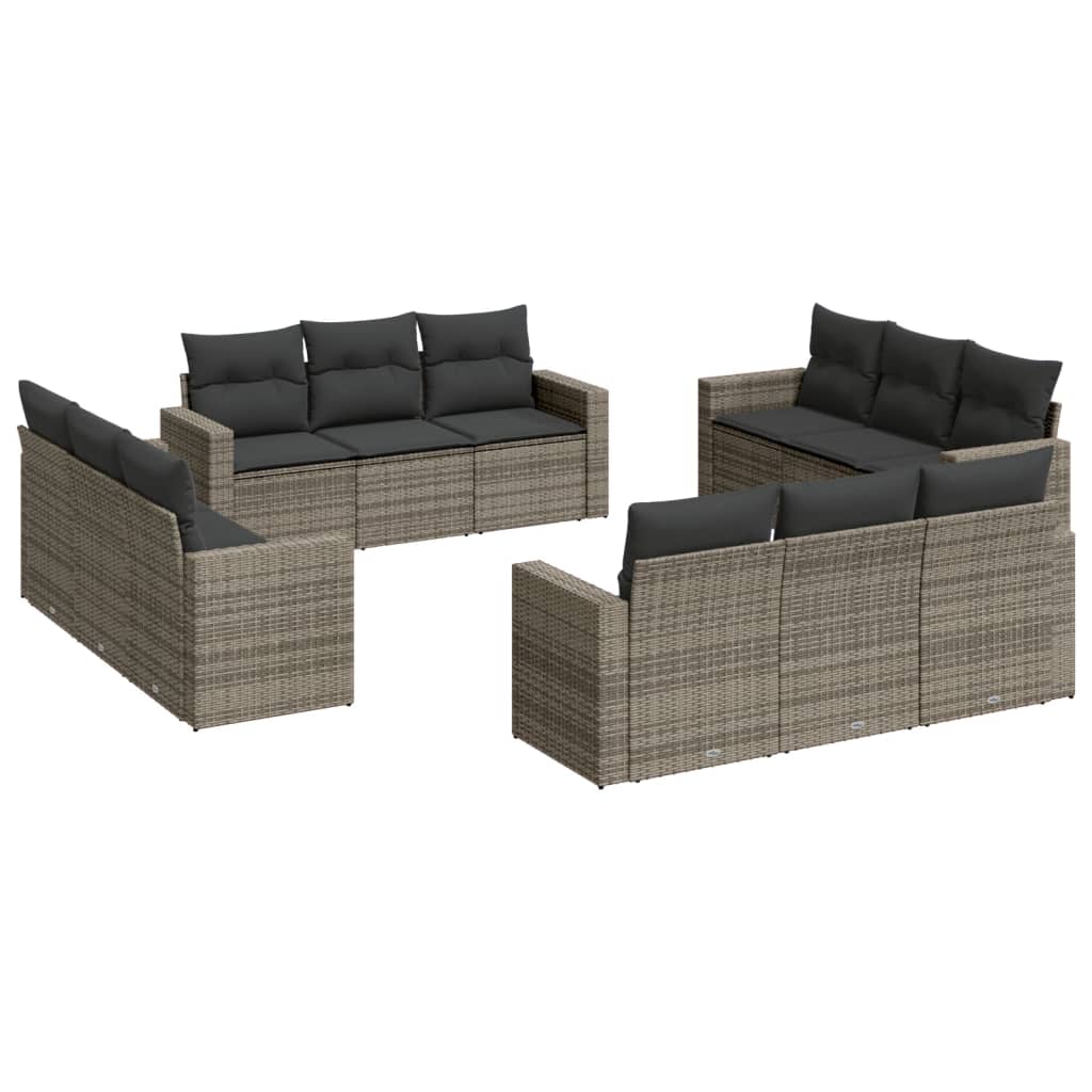 12-dijelni set vrtnih sofa od poliratana s jastucima sivi