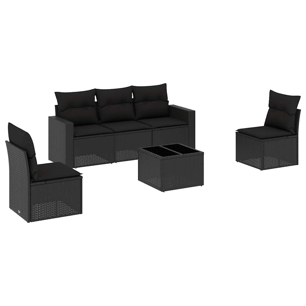 6-dijelni set vrtnih sofa s jastucima crni od poliratana