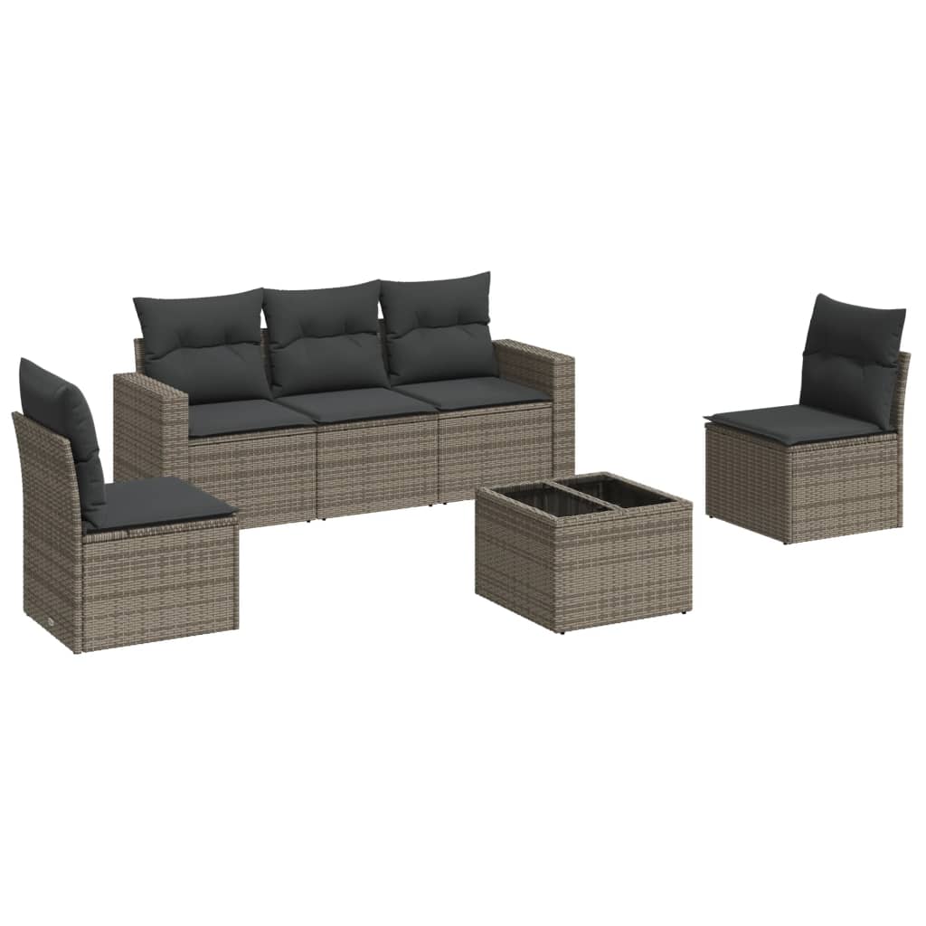 6-dijelni set vrtnih sofa od poliratana s jastucima sivi
