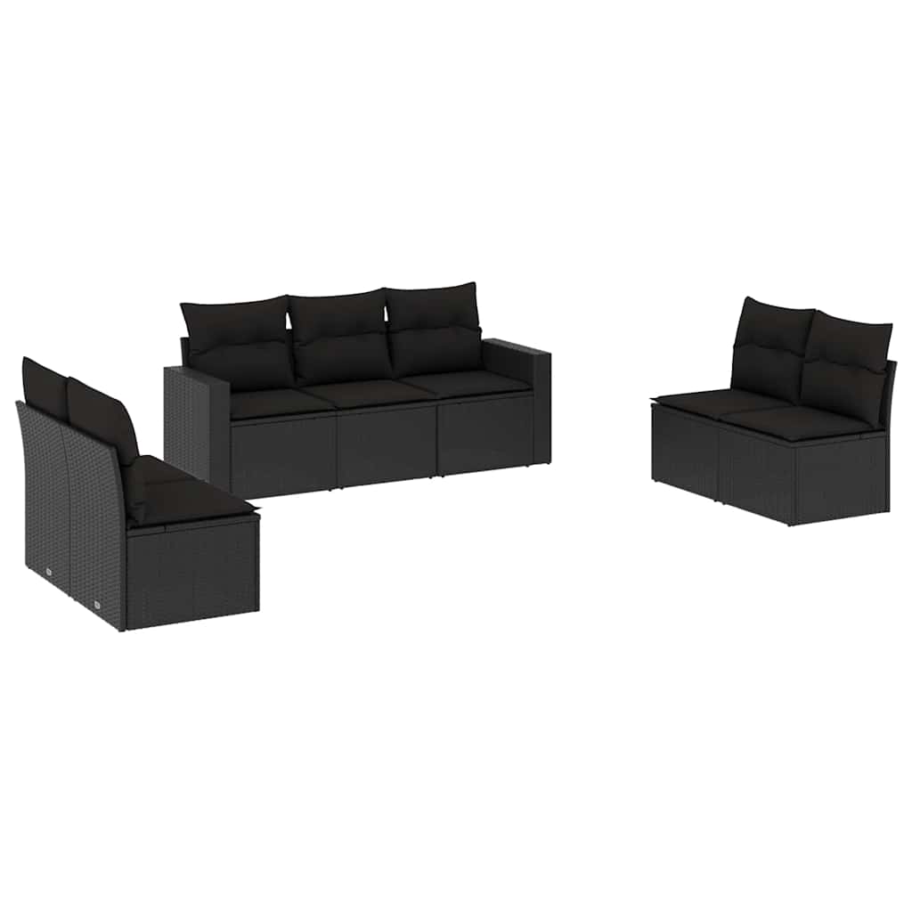 7-dijelni set vrtnih sofa od poliratana s jastucima crni