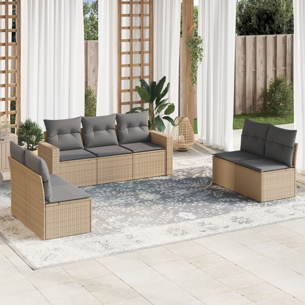 7-dijelni set vrtnih sofa od poliratana s jastucima bež 66 x 62 x 69 cm