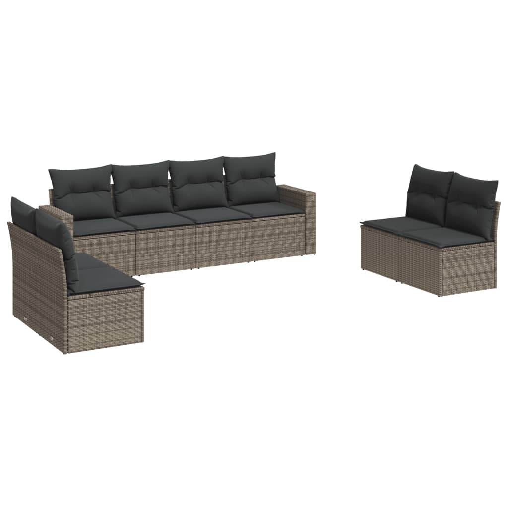 8-dijelni set vrtnih sofa od poliratana s jastucima sivi
