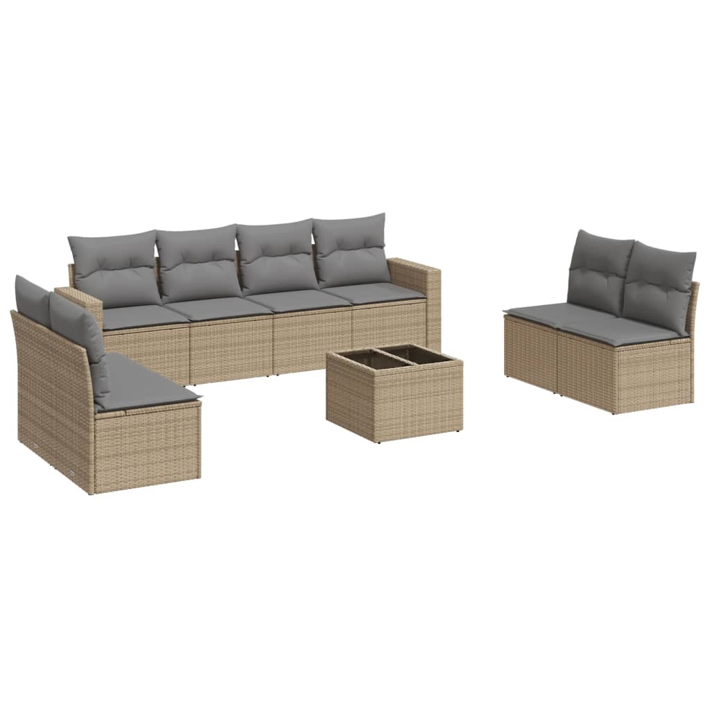 9-dijelni set vrtnih sofa s jastucima bež od poliratana