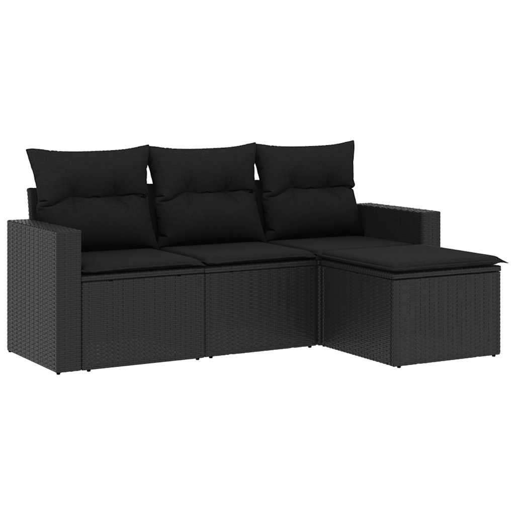 4-dijelni set vrtnih sofa od poliratana s jastucima crni