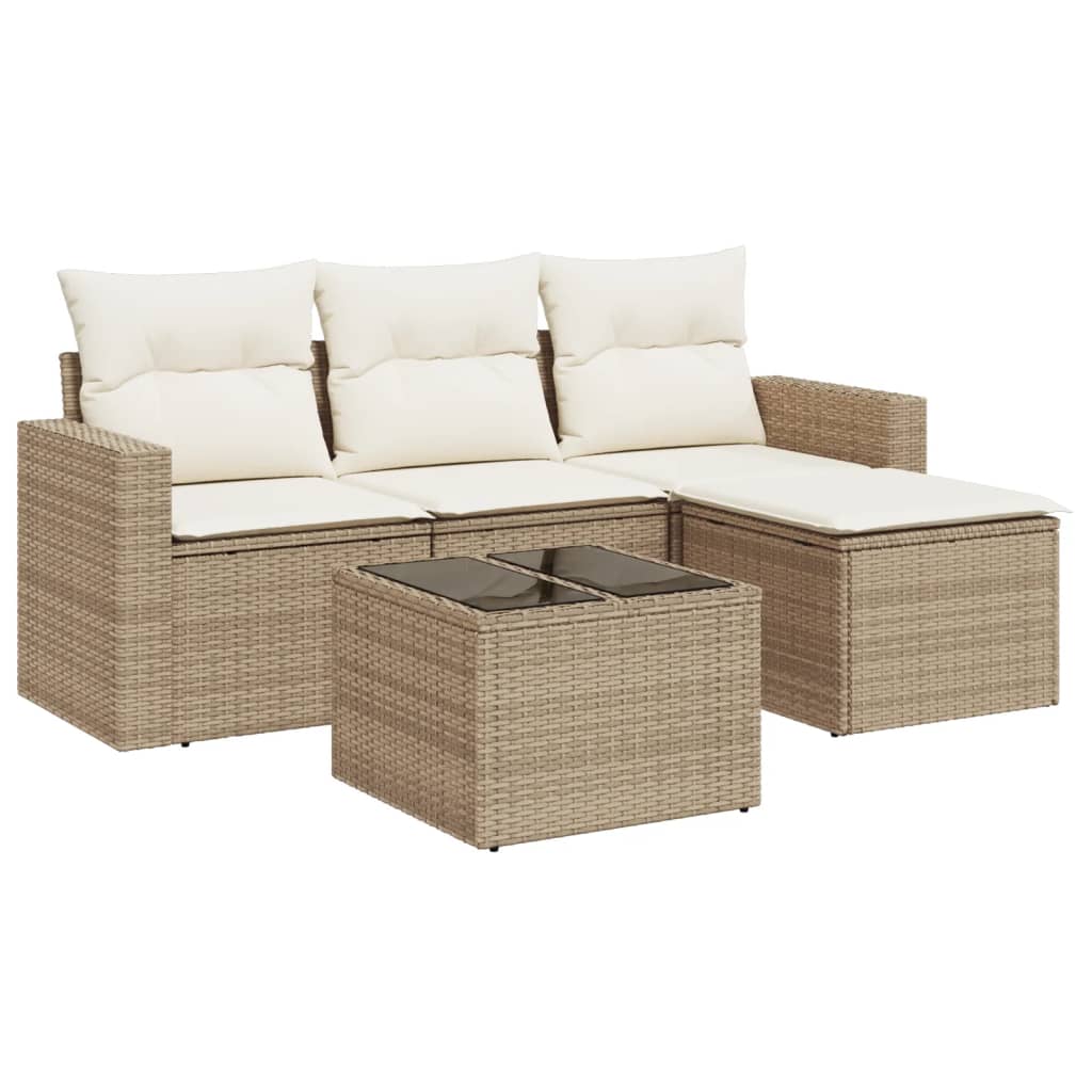 5-dijelni vrtni set sofa s jastucima bež od poliratana