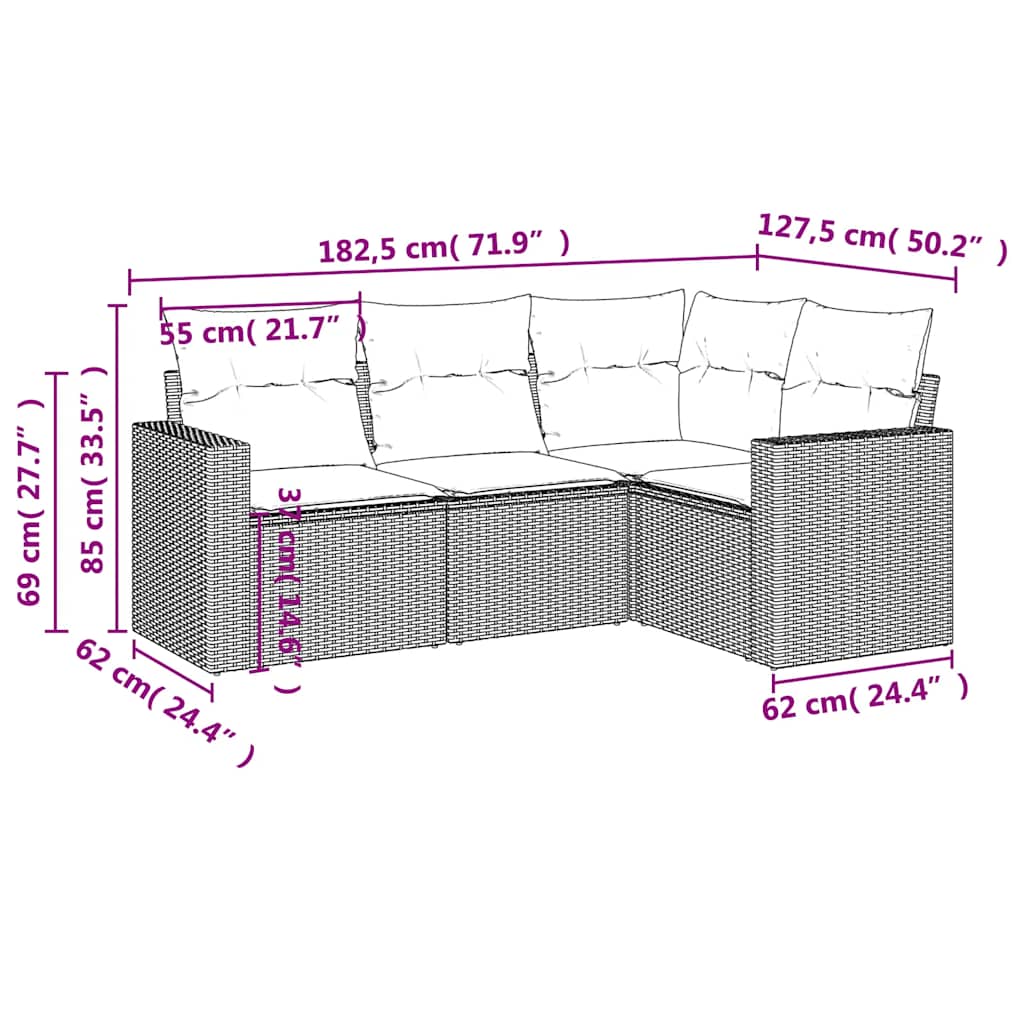 4-dijelni set vrtnih sofa od poliratana s jastucima crni