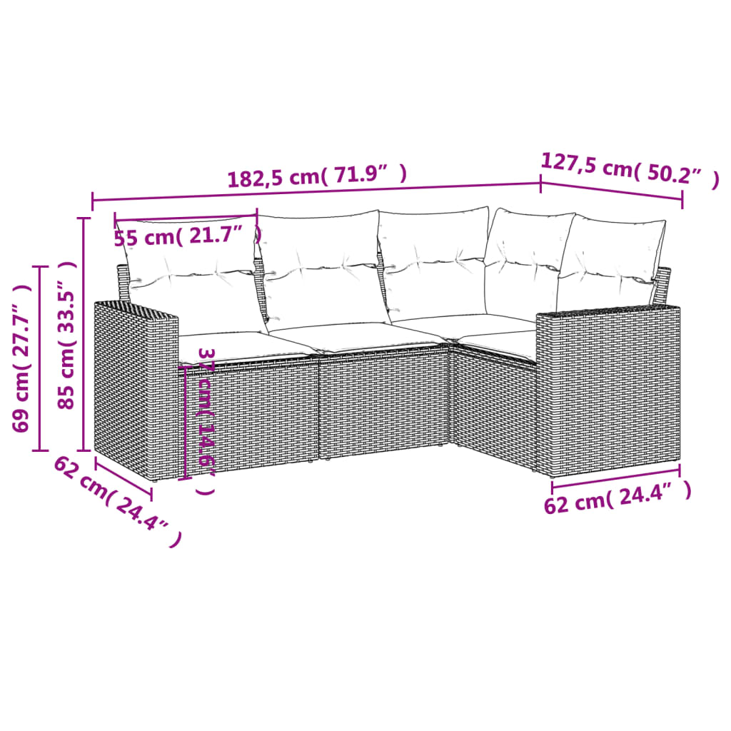 4-dijelni set vrtnih sofa od poliratana s jastucima crni