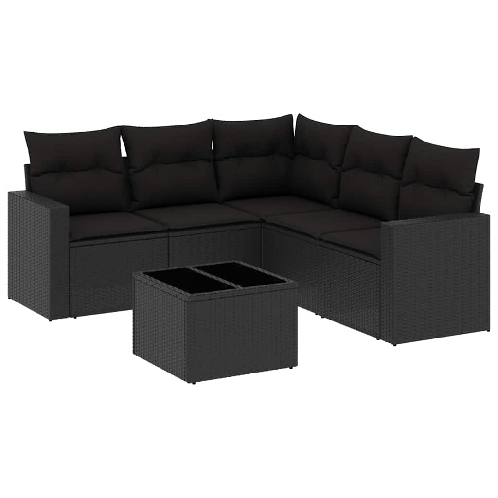 6-dijelni set vrtnih sofa s jastucima crni od poliratana