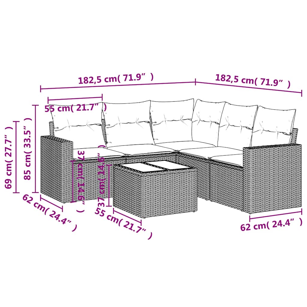 6-dijelni set vrtnih sofa s jastucima crni od poliratana
