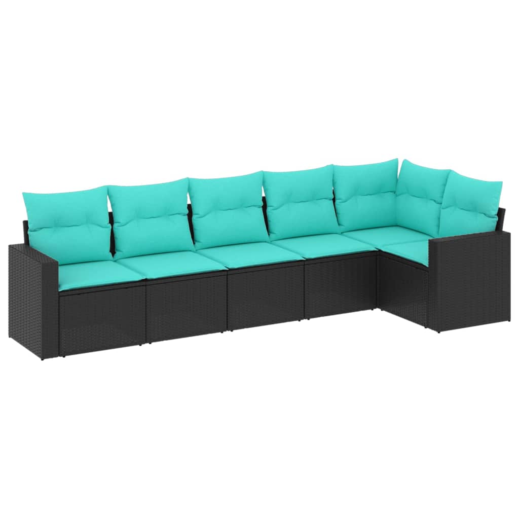 6-dijelni set vrtnih sofa od poliratana s jastucima crni