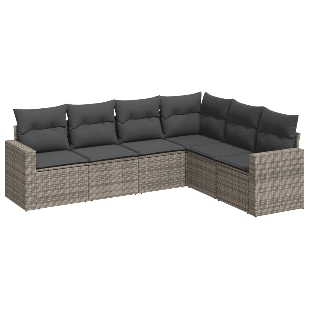 6-dijelni set vrtnih sofa od poliratana s jastucima sivi