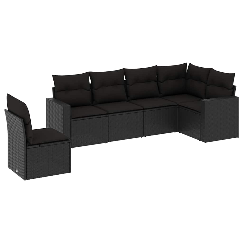 6-dijelni set vrtnih sofa s jastucima crni od poliratana