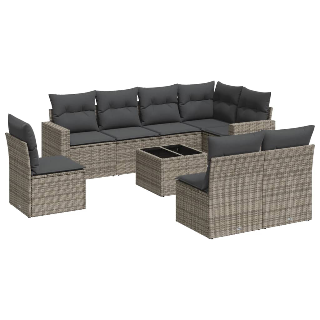 9-dijelni set vrtnih sofa od poliratana s jastucima sivi