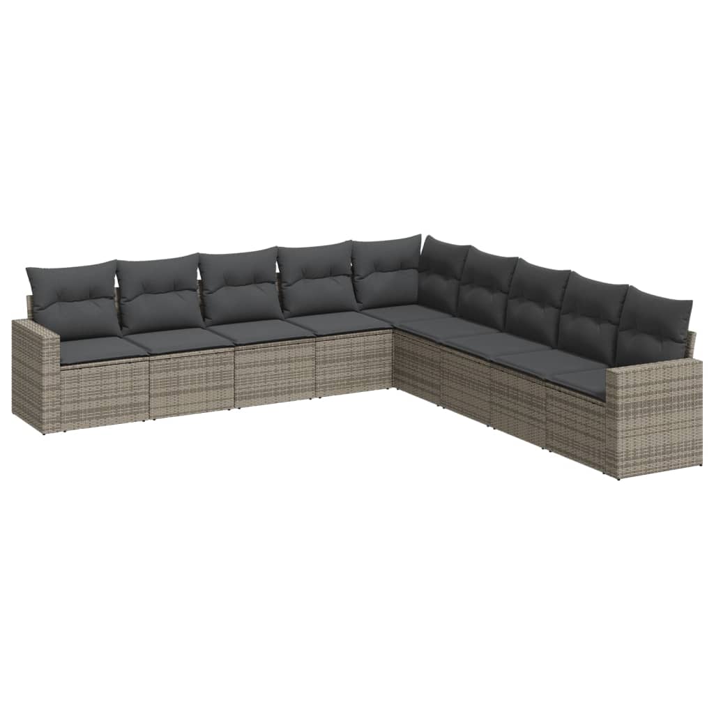 9-dijelni set vrtnih sofa od poliratana s jastucima sivi