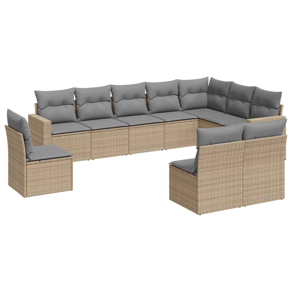10-dijelni set vrtnih sofa s jastucima bež od poliratana