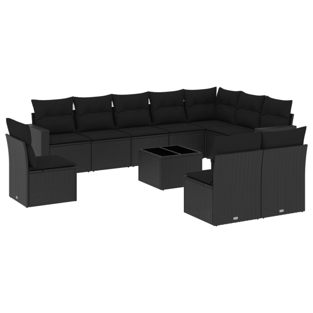 11-dijelni set vrtnih sofa od poliratana s jastucima crni