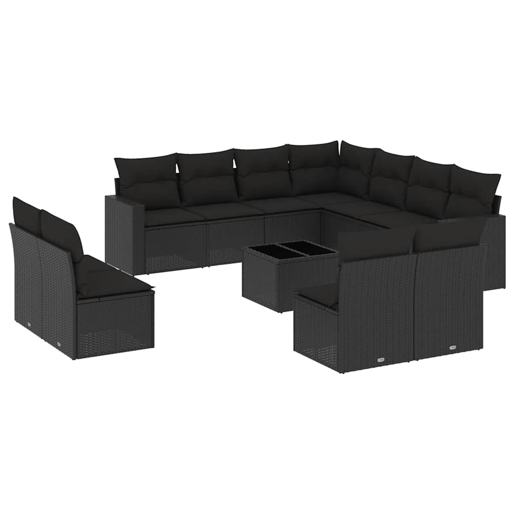 12-dijelni set vrtnih sofa od poliratana s jastucima crni