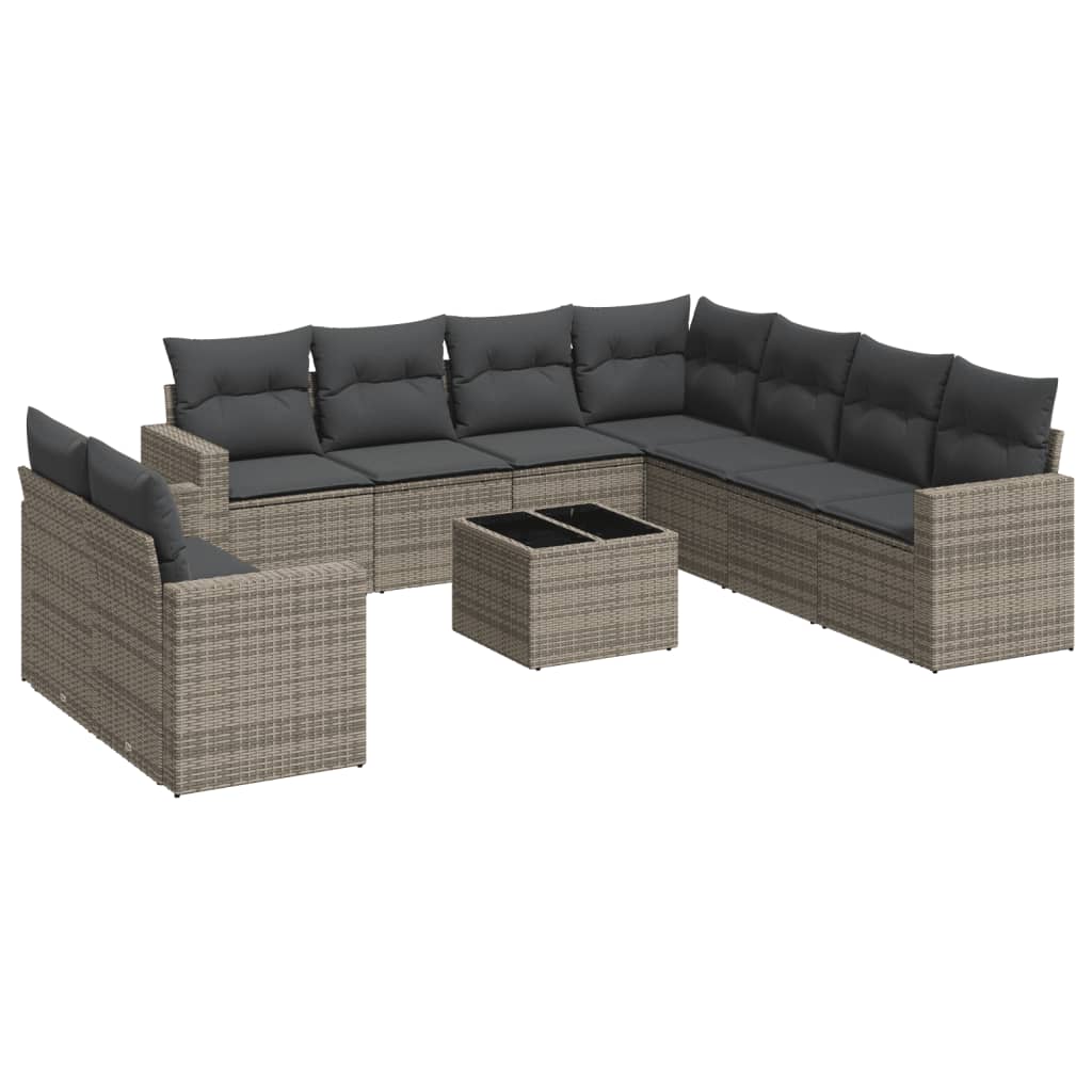 10-dijelni set vrtnih sofa od poliratana s jastucima sivi