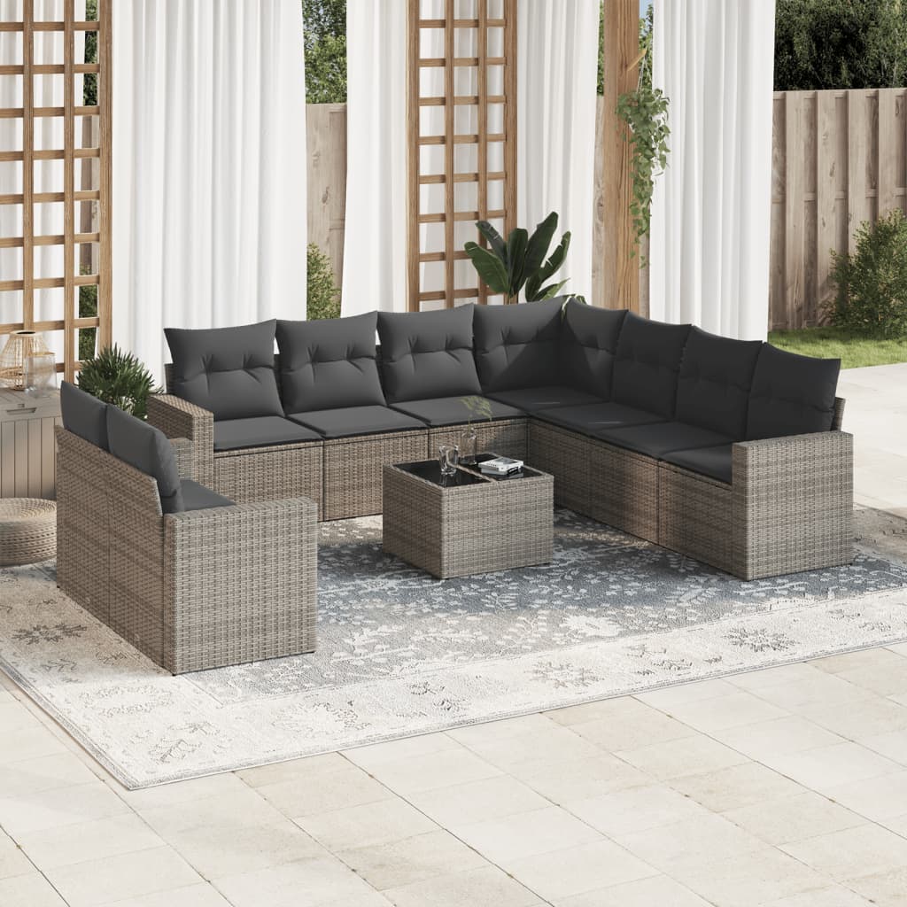 10-dijelni set vrtnih sofa od poliratana s jastucima sivi