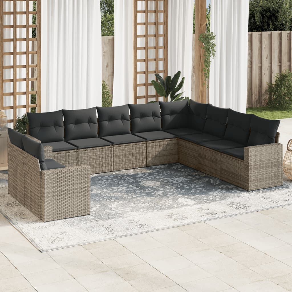 10-dijelni set vrtnih sofa od poliratana s jastucima sivi