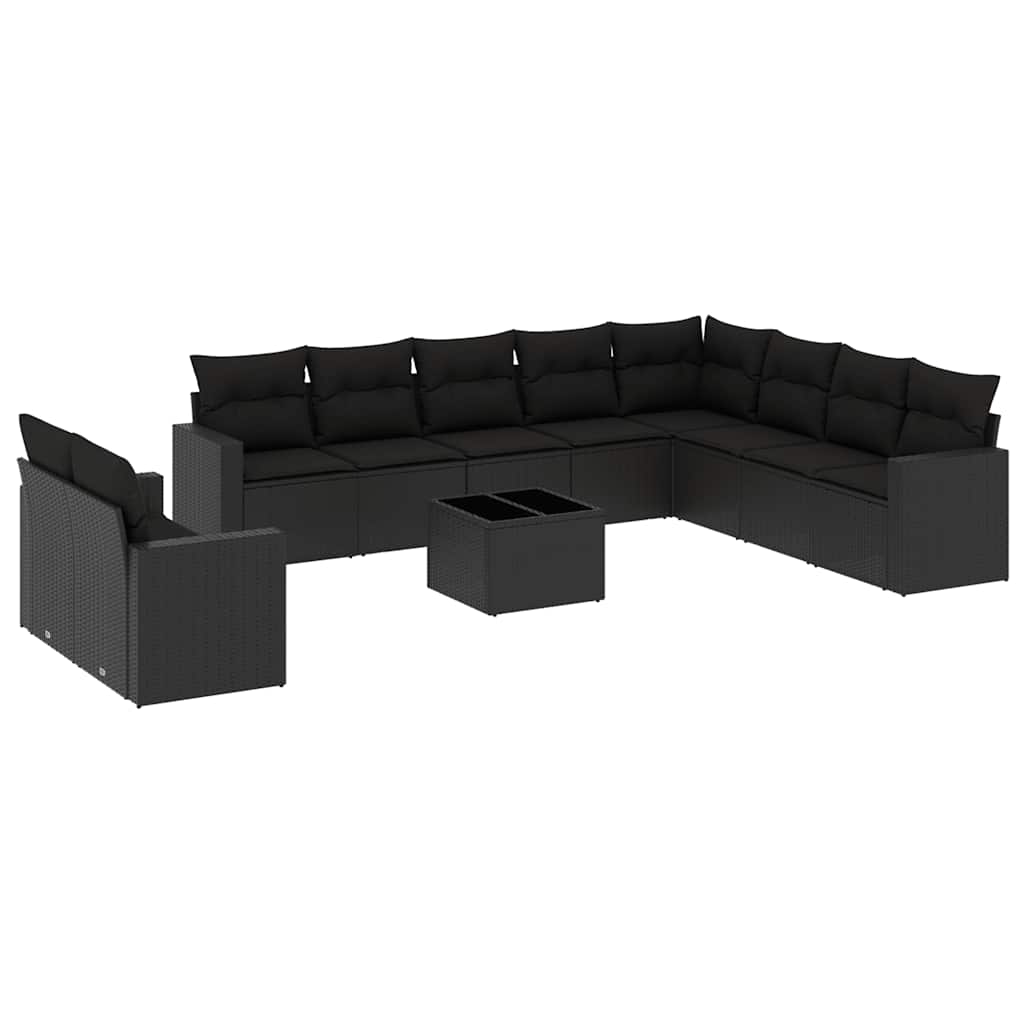 11-dijelni set vrtnih sofa od poliratana s jastucima crni