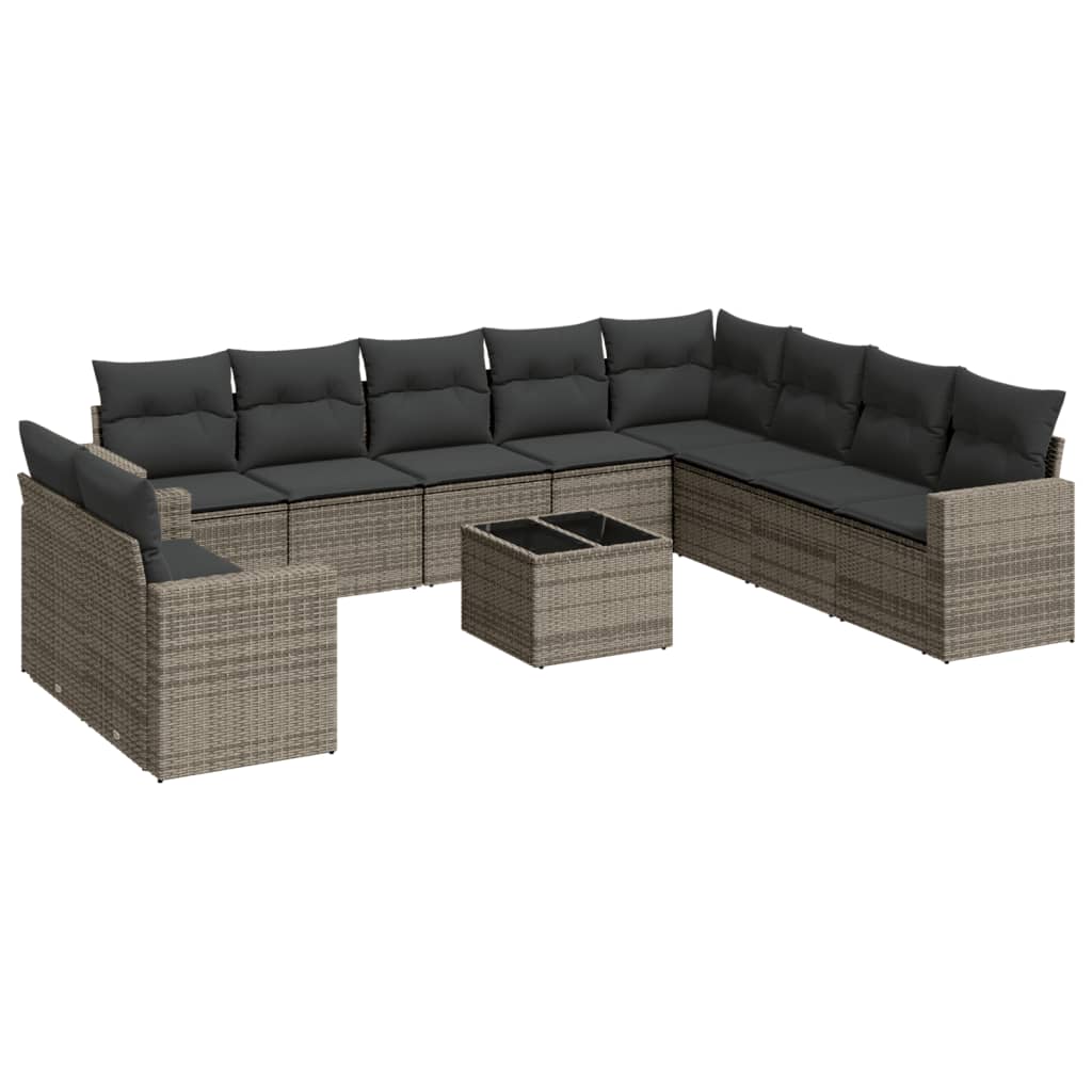 11-dijelni set vrtnih sofa od poliratana s jastucima sivi