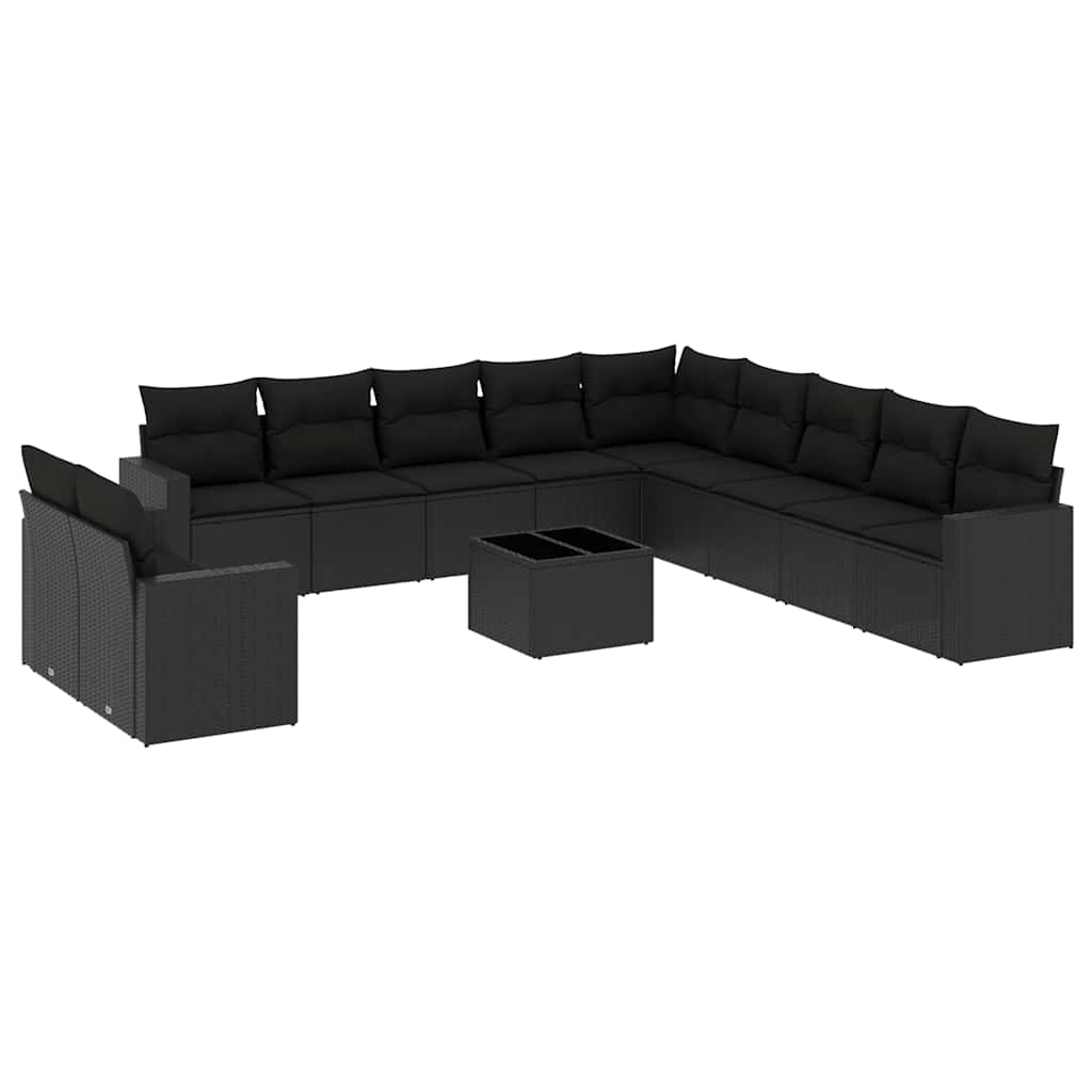 12-dijelni set vrtnih sofa od poliratana s jastucima crni
