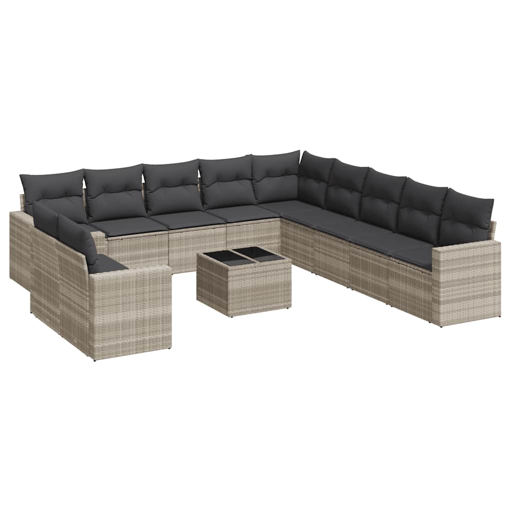 12-dijelni set vrtnih sofa poliratan s jastucima svijetlosivi