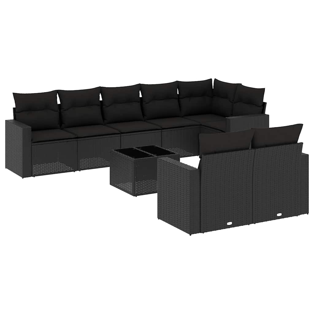 9-dijelni set vrtnih sofa s jastucima crni od poliratana
