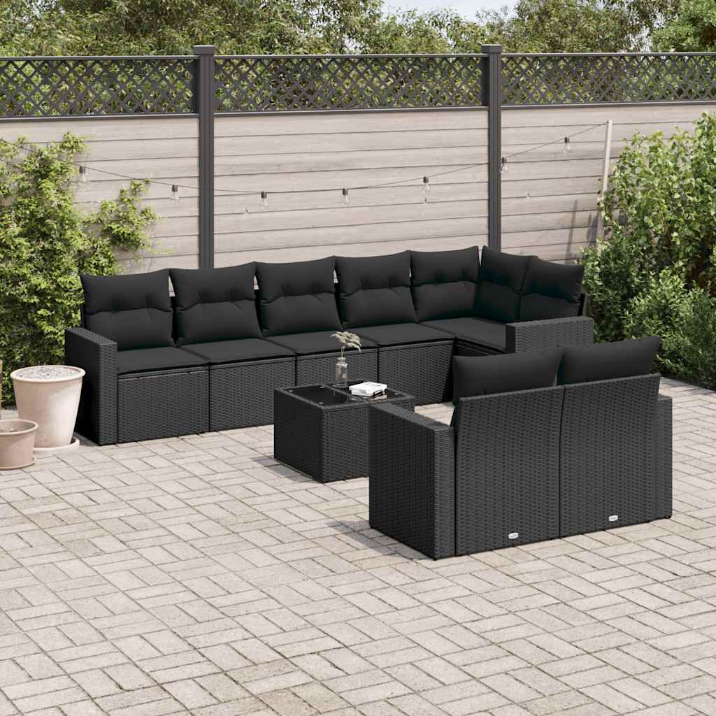 9-dijelni set vrtnih sofa s jastucima crni od poliratana