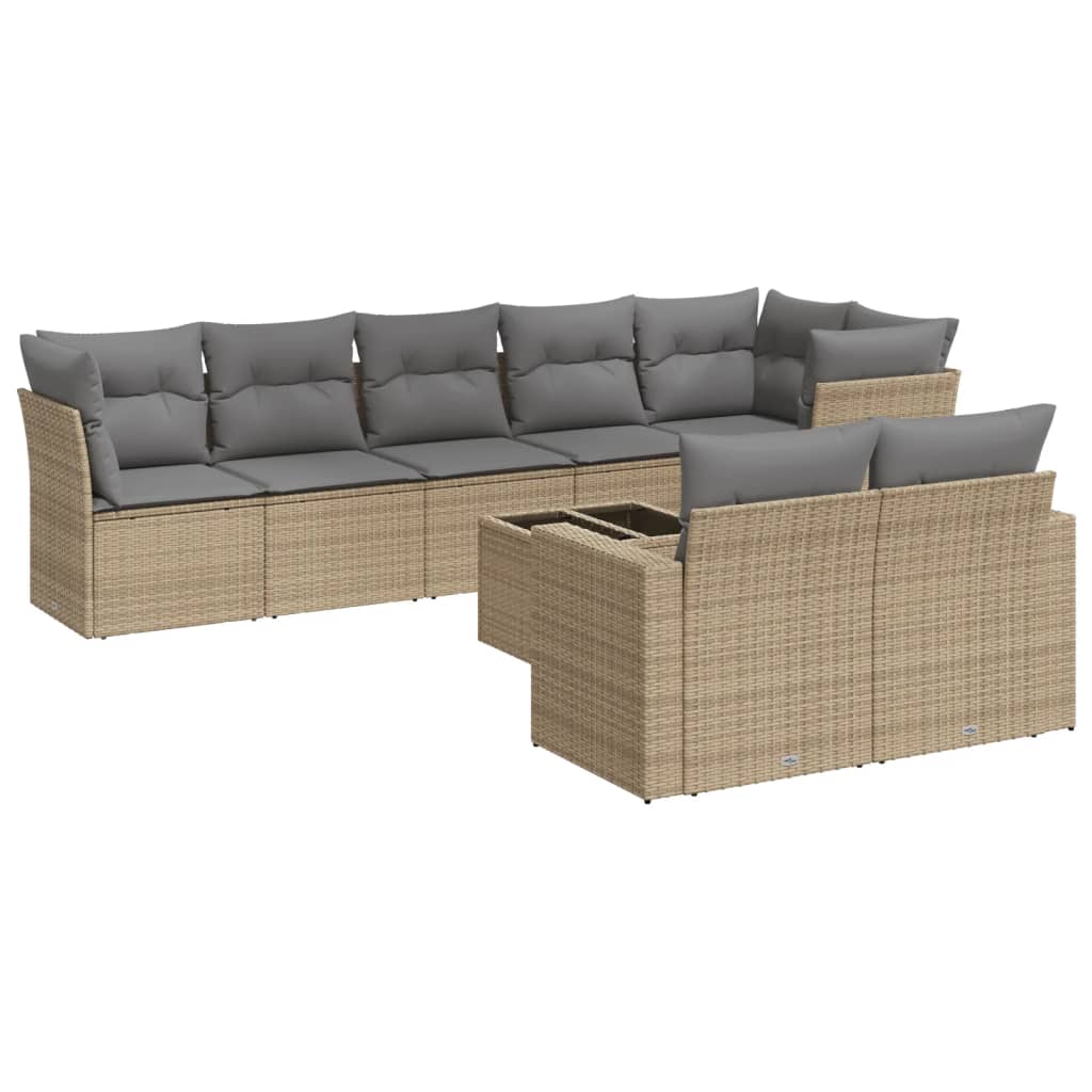 9-dijelni set vrtnih sofa s jastucima bež od poliratana