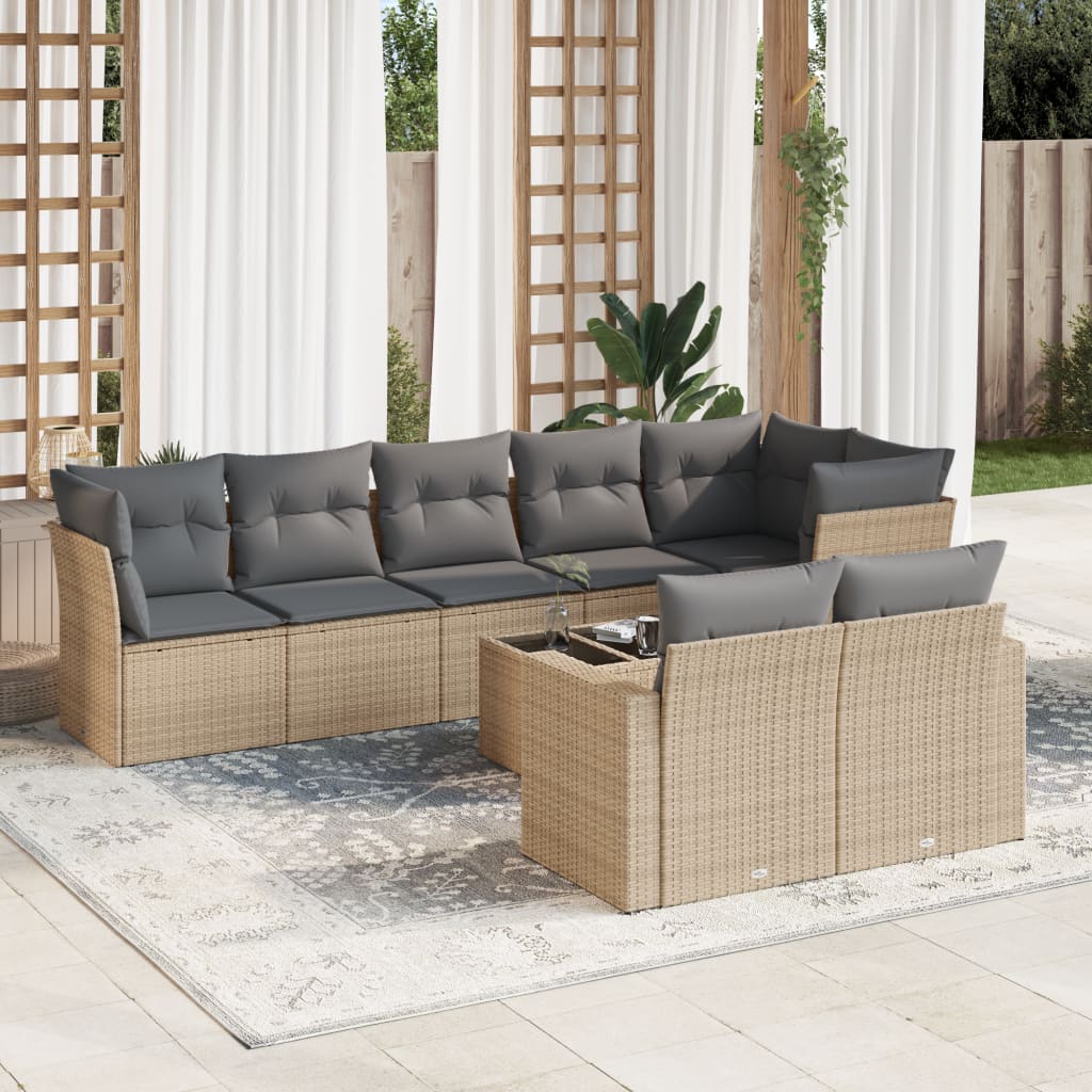 9-dijelni set vrtnih sofa s jastucima bež od poliratana