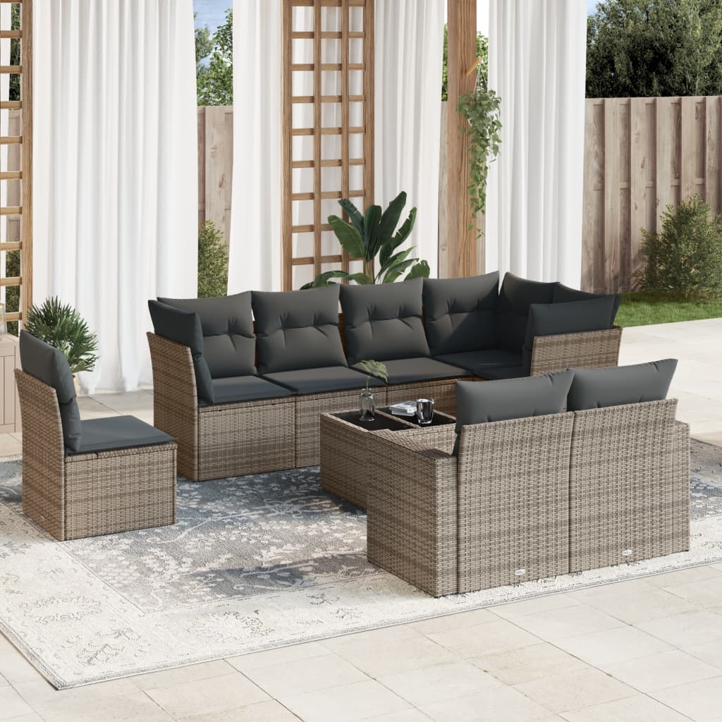 9-dijelni set vrtnih sofa od poliratana s jastucima sivi