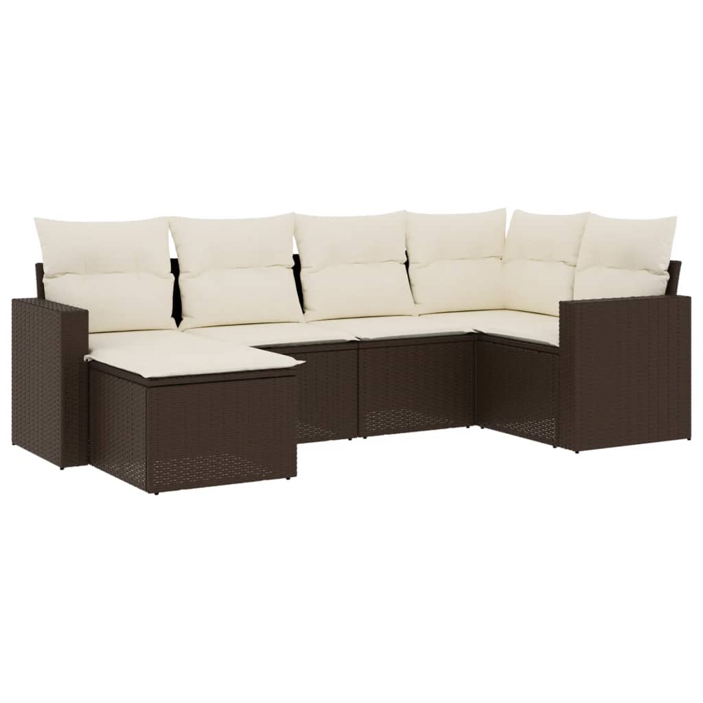 6-dijelni set vrtnih sofa od poliratana s jastucima smeđi