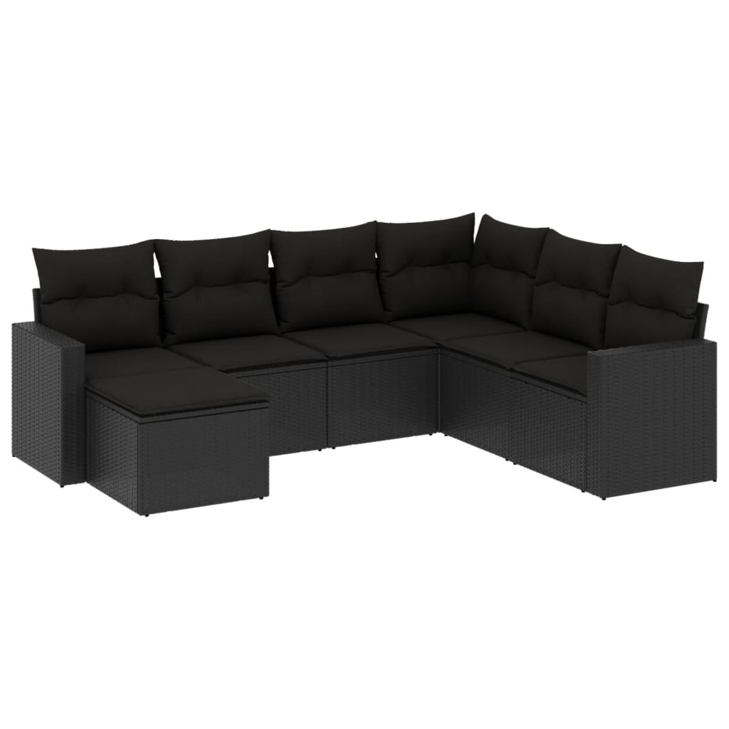 7-dijelni set vrtnih sofa od poliratana s jastucima crni