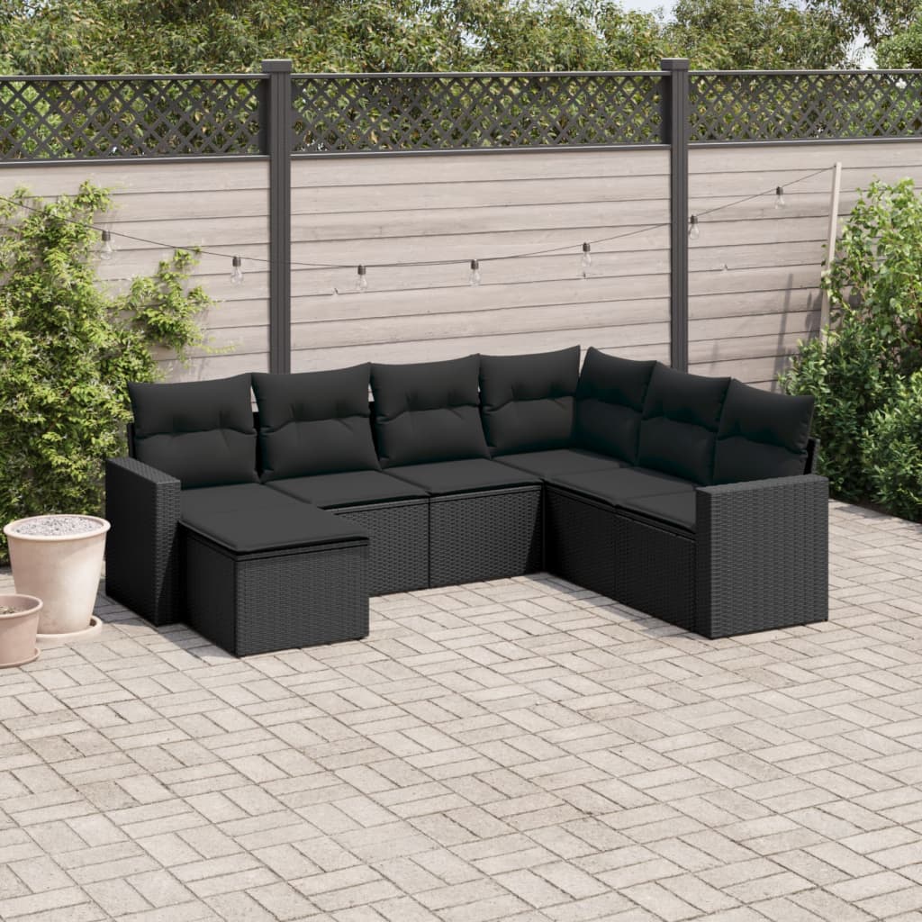 7-dijelni set vrtnih sofa od poliratana s jastucima crni