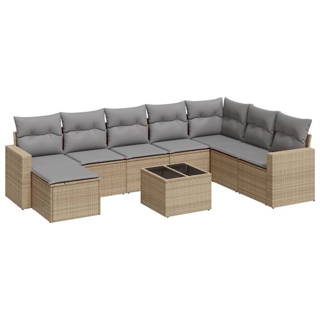 9-dijelni set vrtnih sofa s jastucima bež od poliratana