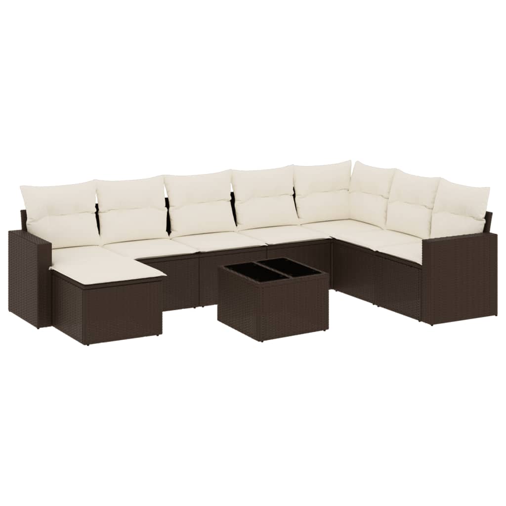 9-dijelni set vrtnih sofa s jastucima poliratan smeđi